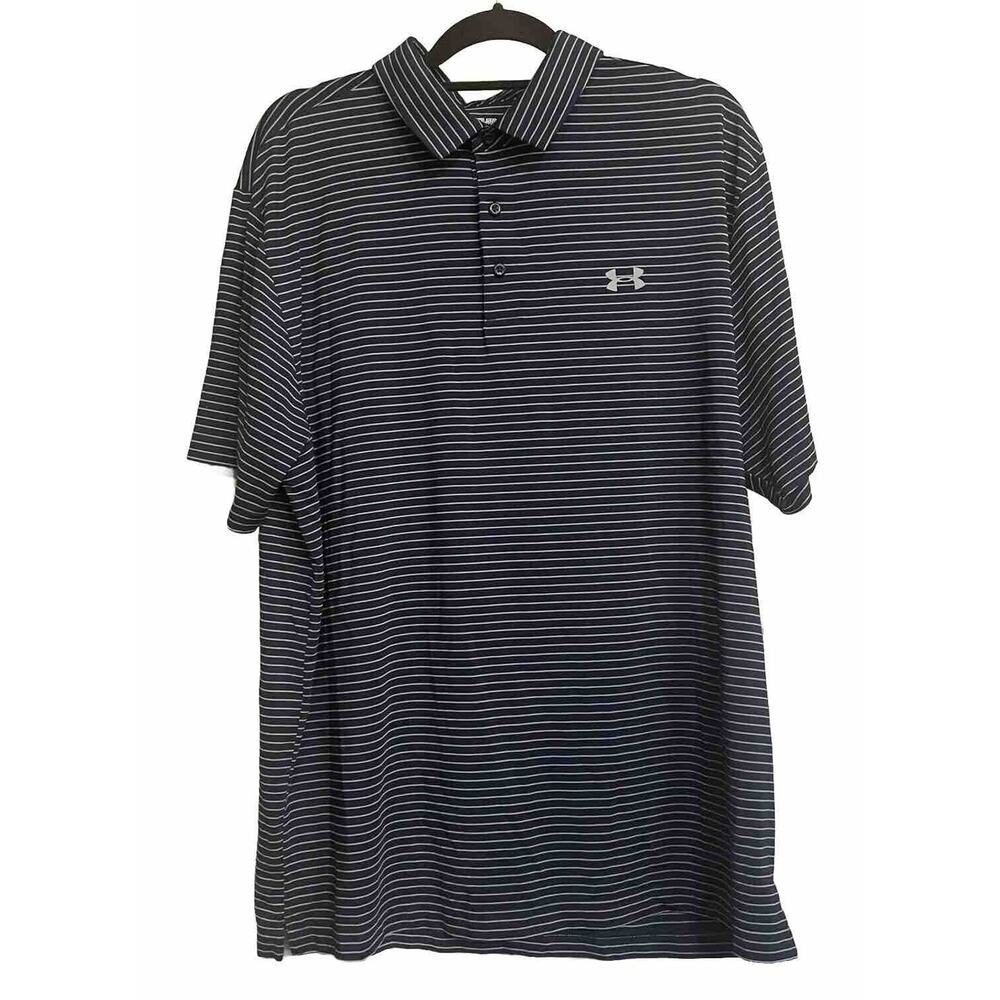 Under Armour Polo Shirt Heat Gear Golf Loose Blue Striped Athleasure Mens XXL